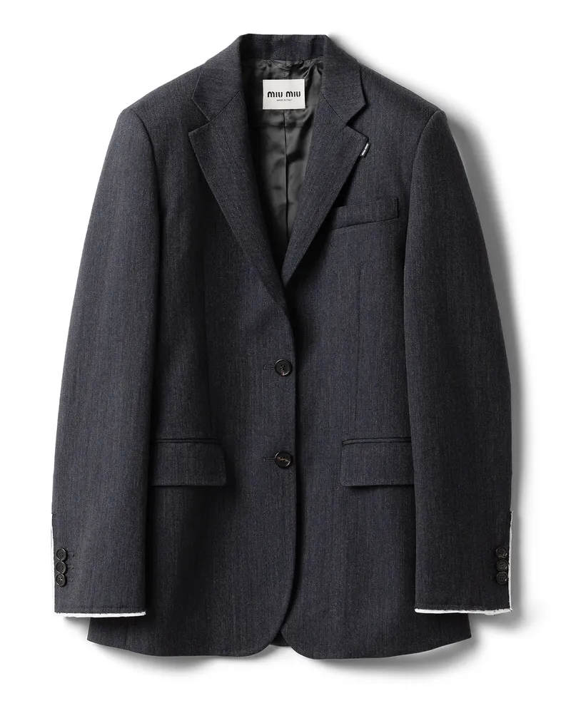 Miu Miu Einreihige Jacke Aus Twill, Damen, Anthrazitgrau, Größe Anthrazitgrau
