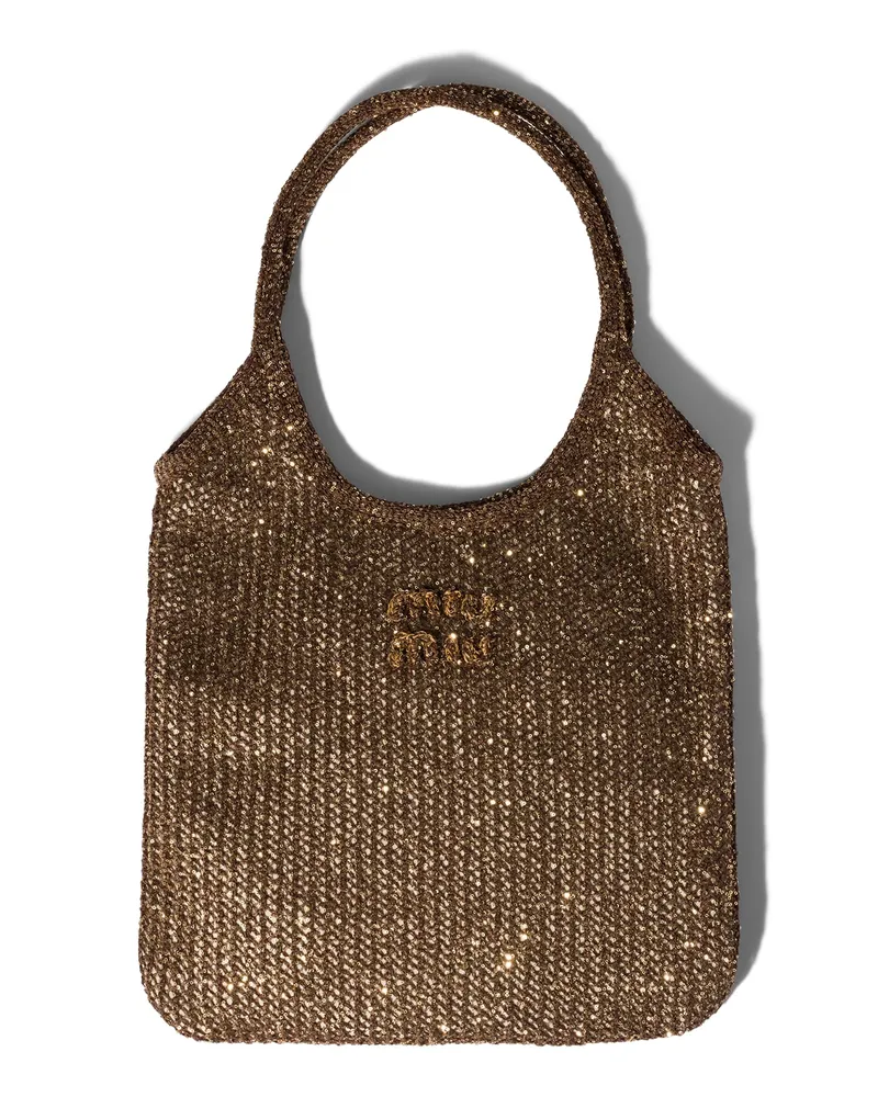 Miu Miu Ivy Tasche Aus Mesh Mit Pailletten, Damen, Kakaobraun Kakaobraun