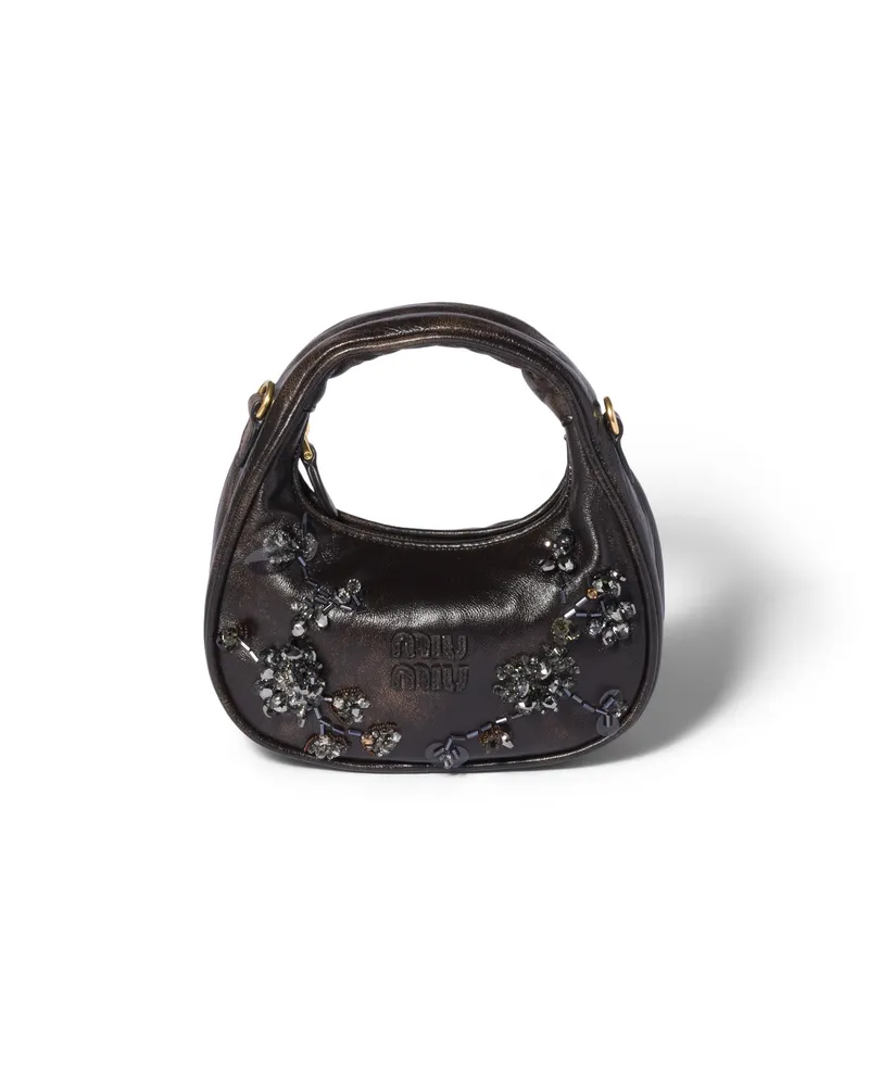 Miu Miu Wander Mini Bag Aus Besticktem Leder, Damen, Kaffeebraun Kaffeebraun