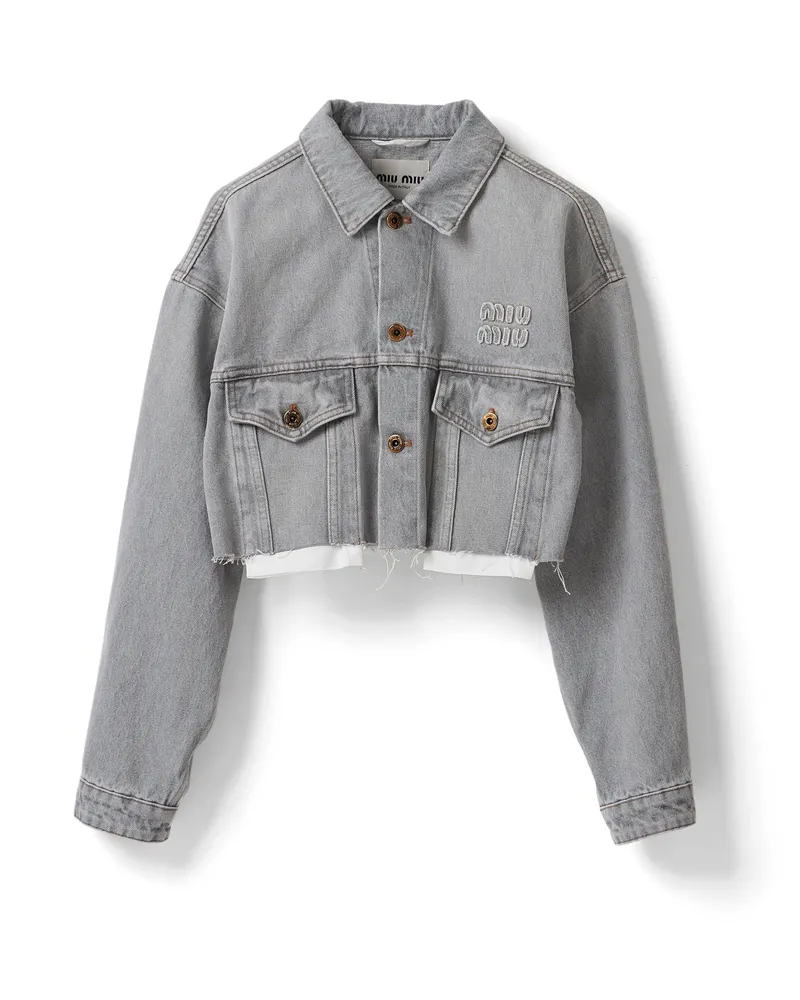 Miu Miu Blousonjacke Aus Denim, Damen, Grau, Größe Grau