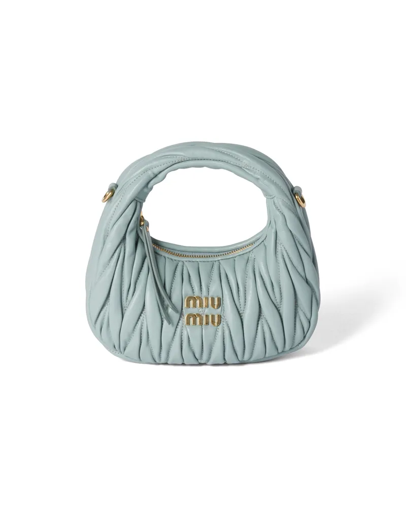 Miu Miu Wander Mini Hobo Bag Aus Matelassé-nappaleder, Damen, Puderblau Puderblau