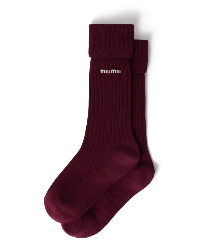 Miu Miu Socken Aus Rippstrick, Damen, Amaranthrot, Größe Amaranthrot