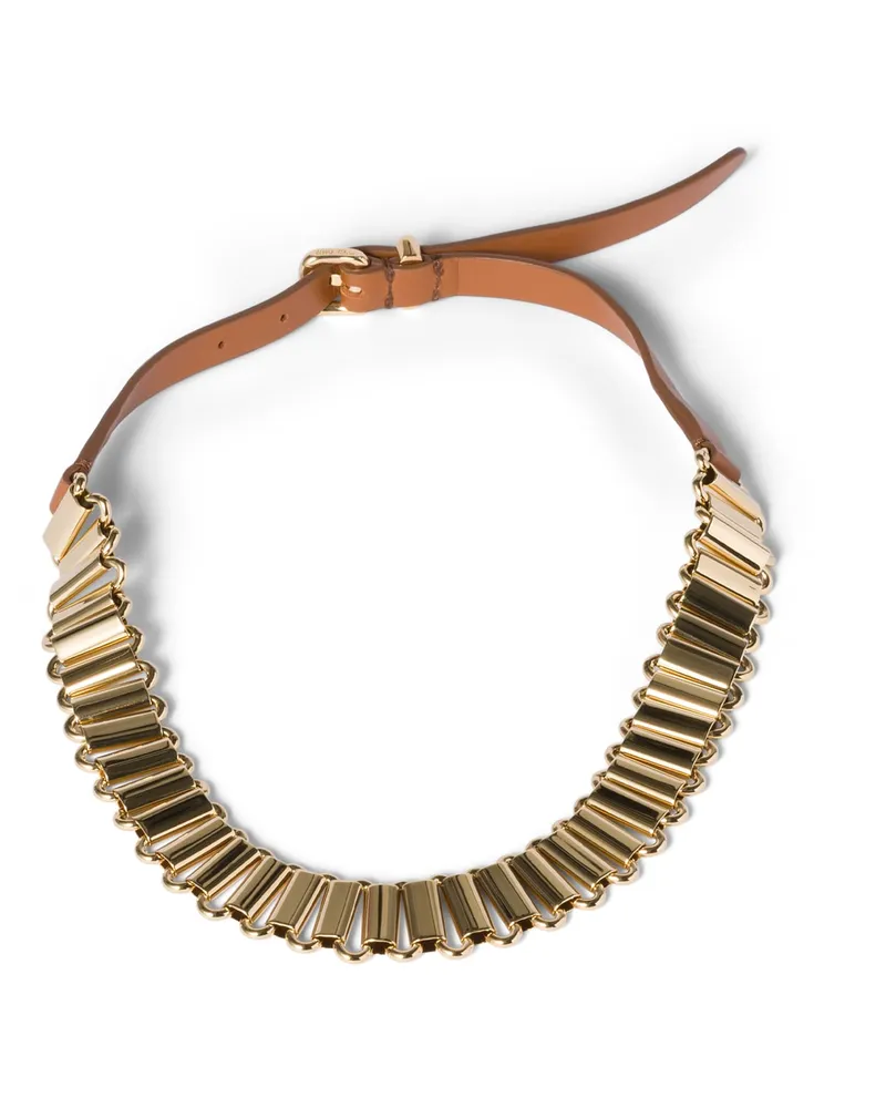 Miu Miu Halskette Aus Metall Und Leder, Damen, Gold/cognac Gold
