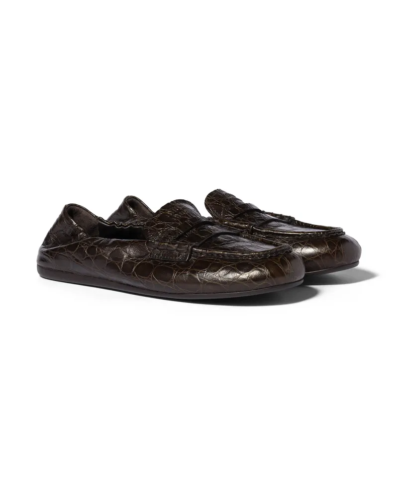 Miu Miu Loafer Aus Kroko-geprägtem Leder, Damen, Dunkelbraun, Größe Dunkelbraun