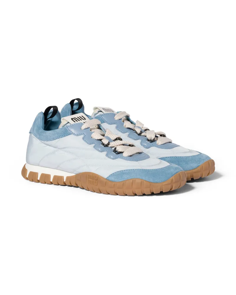 Miu Miu Tyre Sneaker Aus Funktionsgewebe Und Wildleder, Damen, Cornflower Blue/astral, Größe Cornflower