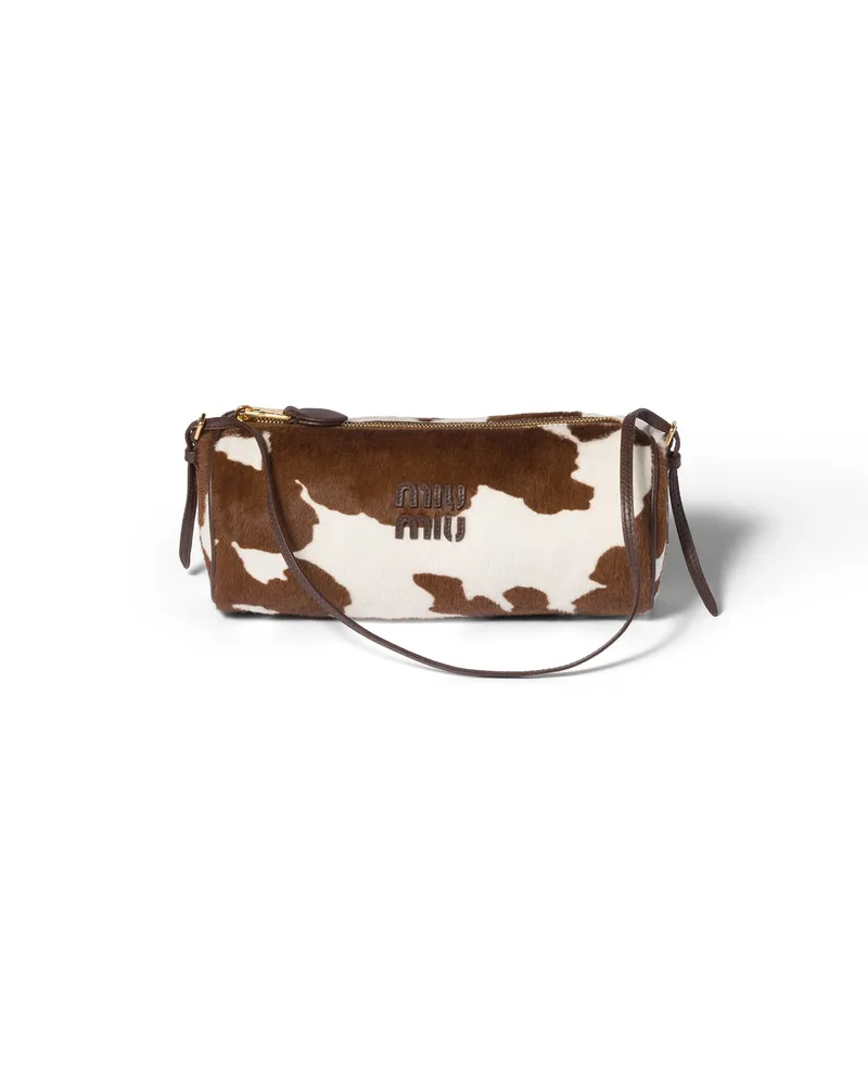 Miu Miu Pouch Aus Bedrucktem Leder, Damen, Weiß/burnt Sienna Weiß