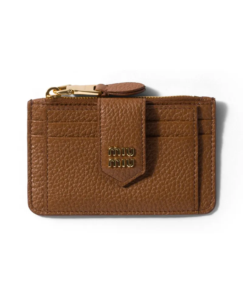 Miu Miu Kartenetui Aus Leder, Damen, Cognac Cognac