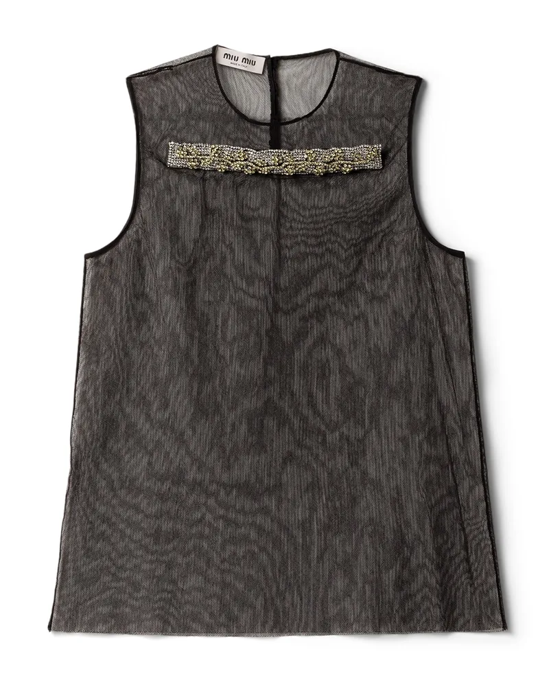 Miu Miu Verziertes Top Aus Tüll, Damen, Schwarz, Größe Schwarz