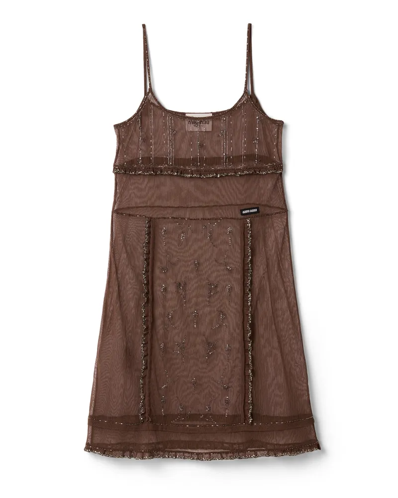 Miu Miu Verziertes Kleid Aus Tüll, Damen, Dunkelbraun, Größe Dunkelbraun