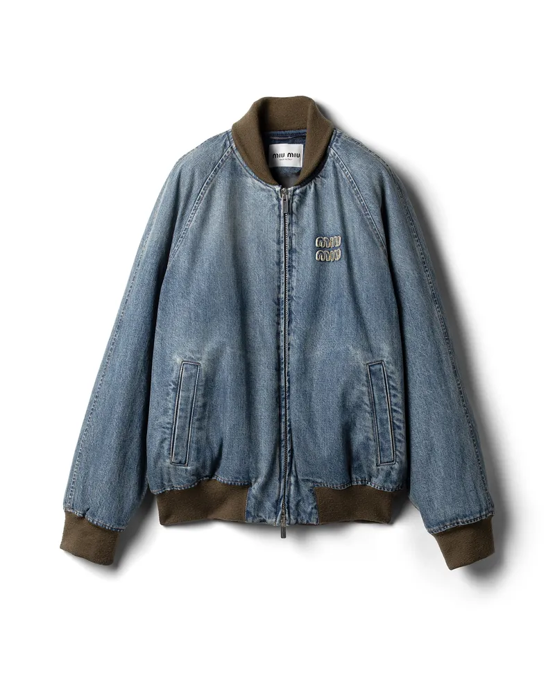 Miu Miu Blousonjacke Aus Denim, Damen, Blau, Größe Blau