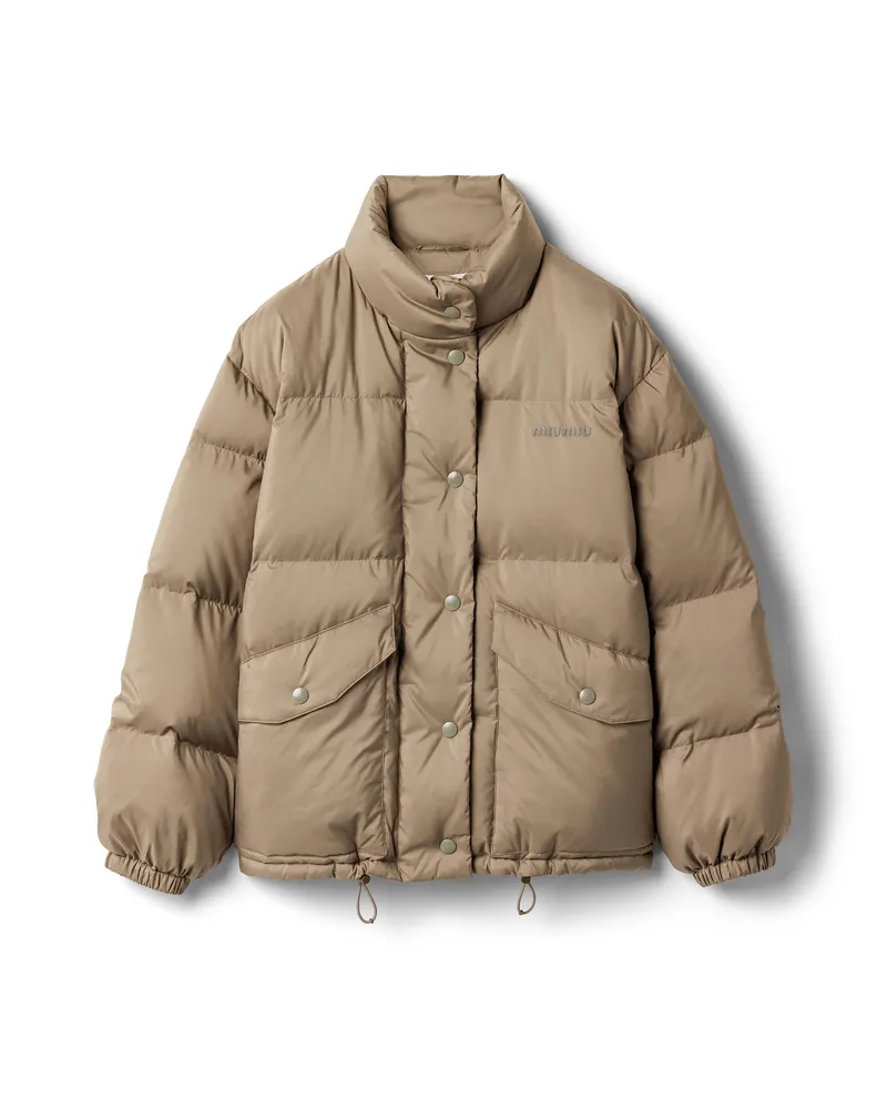 Miu Miu Mittelschwere Daunenjacke Aus Technischem Pongé, Damen, Stahlgrau, Größe Stahlgrau