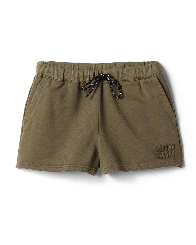 Miu Miu Garment-dyed Fleece-shorts, Damen, Waldgrün, Größe Waldgrün