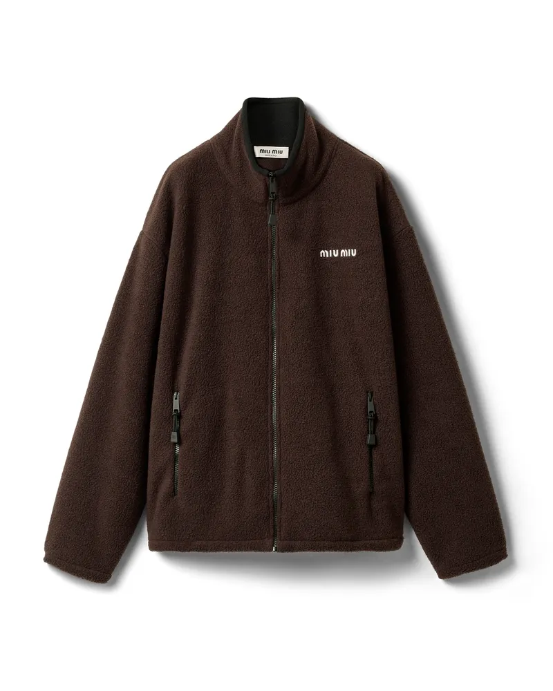 Miu Miu Jacke Aus Fleece Mit Reißverschluss, Damen, Ebenholz, Größe Ebenholz