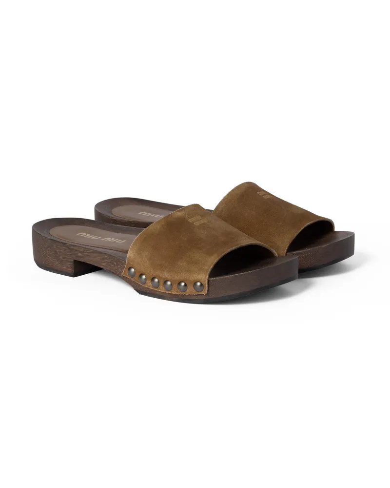 Miu Miu Clogs Aus Ausgeblichenem Wildleder, Damen, Zimt, Größe Zimt