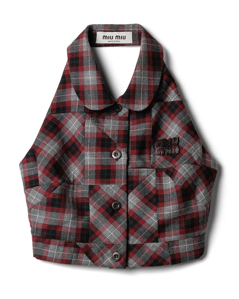 Miu Miu Top Mit Tartan-patchwork, Damen, Burgunderrot/grau, Größe Burgunderrot