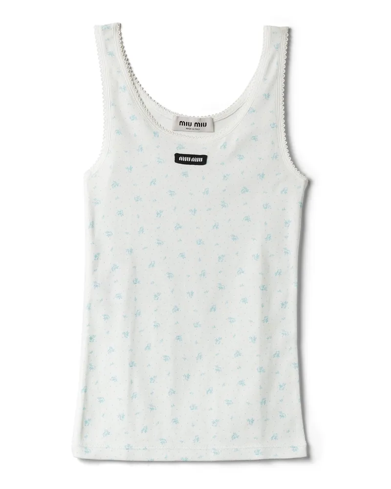 Miu Miu Tanktop Aus Geripptem Jersey, Damen, Weiss/hellblau, Größe Weiss
