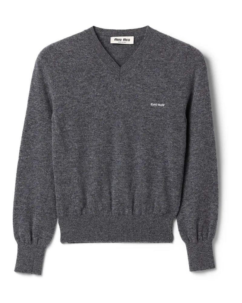 Miu Miu Strickjacke Aus Wolle Mit V-ausschnitt, Damen, Schiefergrau, Größe Schiefergrau