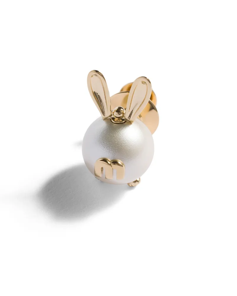 Miu Miu Brosche Aus Metall, Damen, Gold/cremeweiss Gold