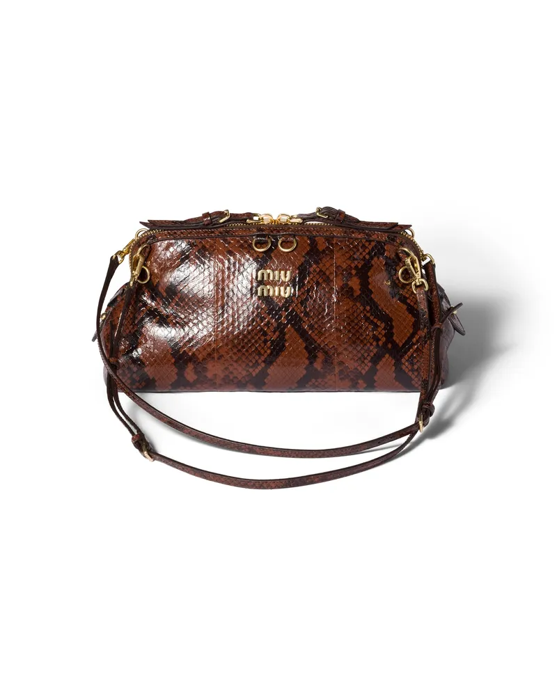 Miu Miu Caprice Clutch Aus Ayers-leder Mit Python-print, Damen, Tabak Tabak