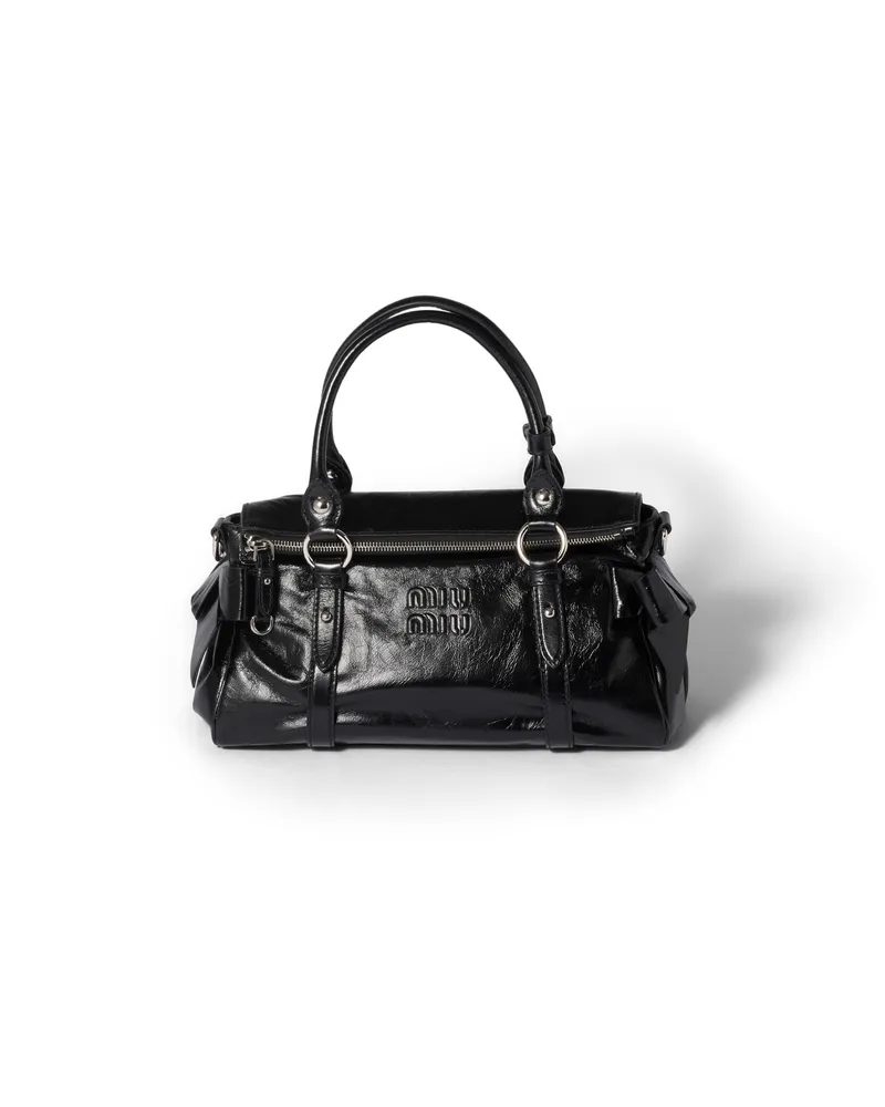 Miu Miu Handtasche Aus Glänzendem Leder, Damen, Schwarz Schwarz