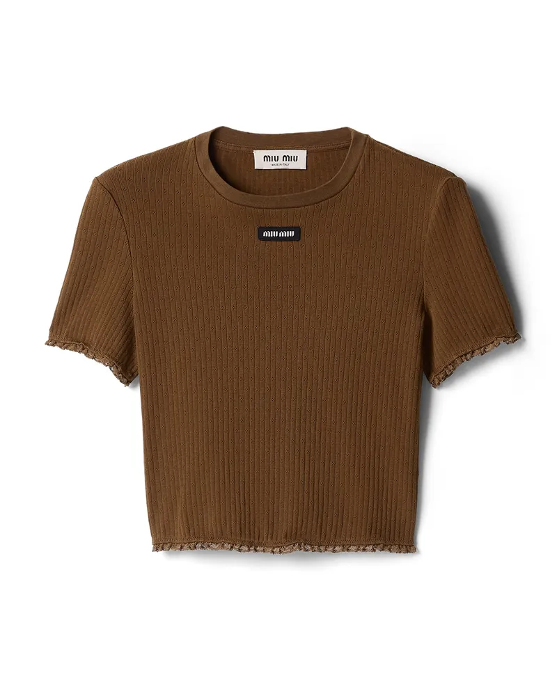 Miu Miu Garment-dyed Baumwoll-top, Damen, Kakaobraun, Größe Kakaobraun