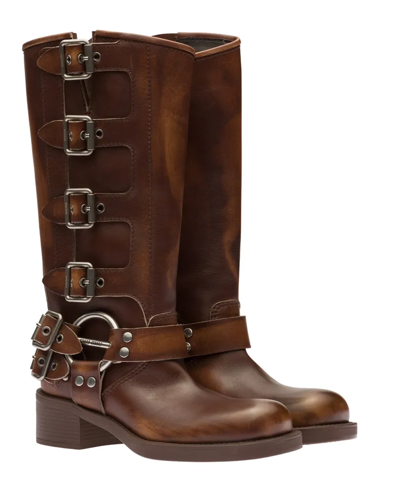 Miu Miu Stiefel Aus Leder, Damen, Sienna, Größe Sienna
