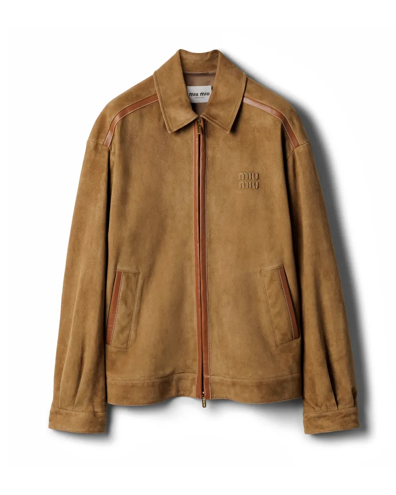 Miu Miu Blousonjacke Aus Wildleder, Damen, Malzbeige, Größe Malzbeige
