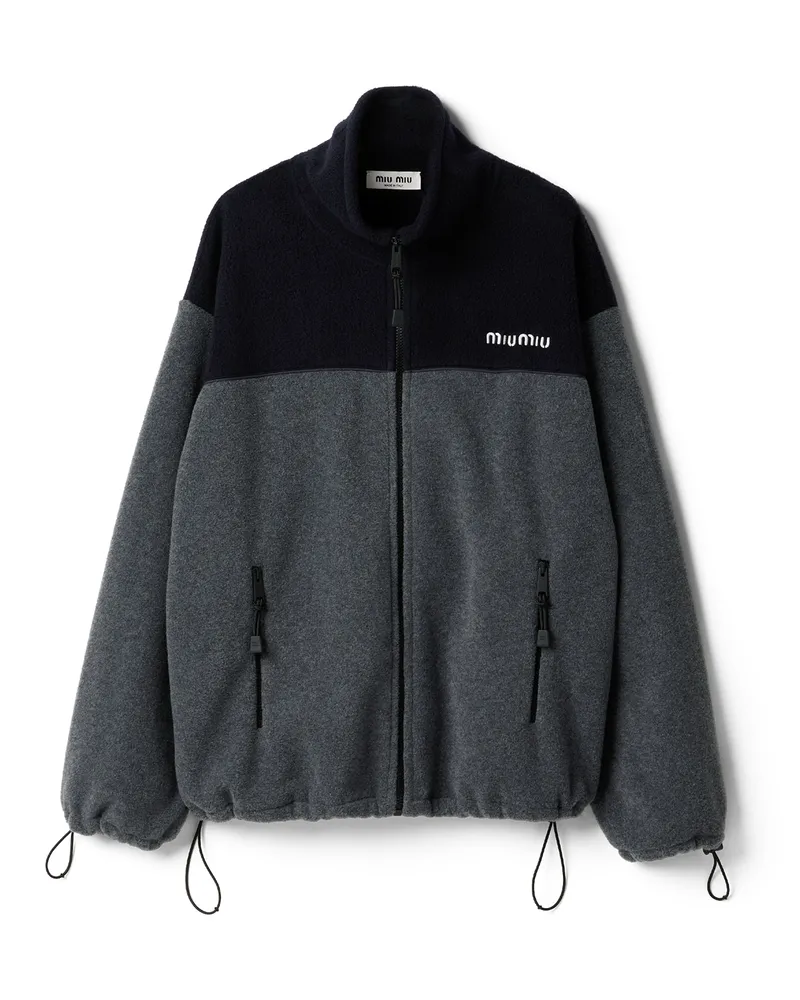 Miu Miu Reißverschlussjacke Aus Baumwollfleece, Damen, Grau/blau, Größe Grau