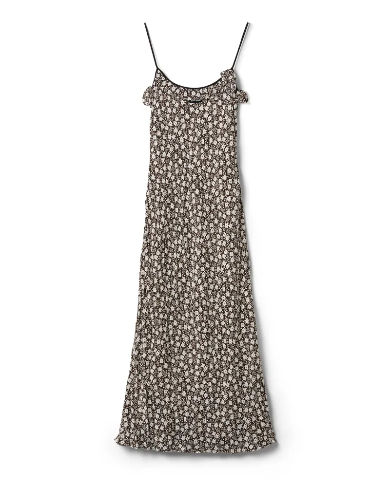 Miu Miu Langes Kleid Aus Crêpe De Chine, Damen, Kakaobraun/weiß, Größe Kakaobraun