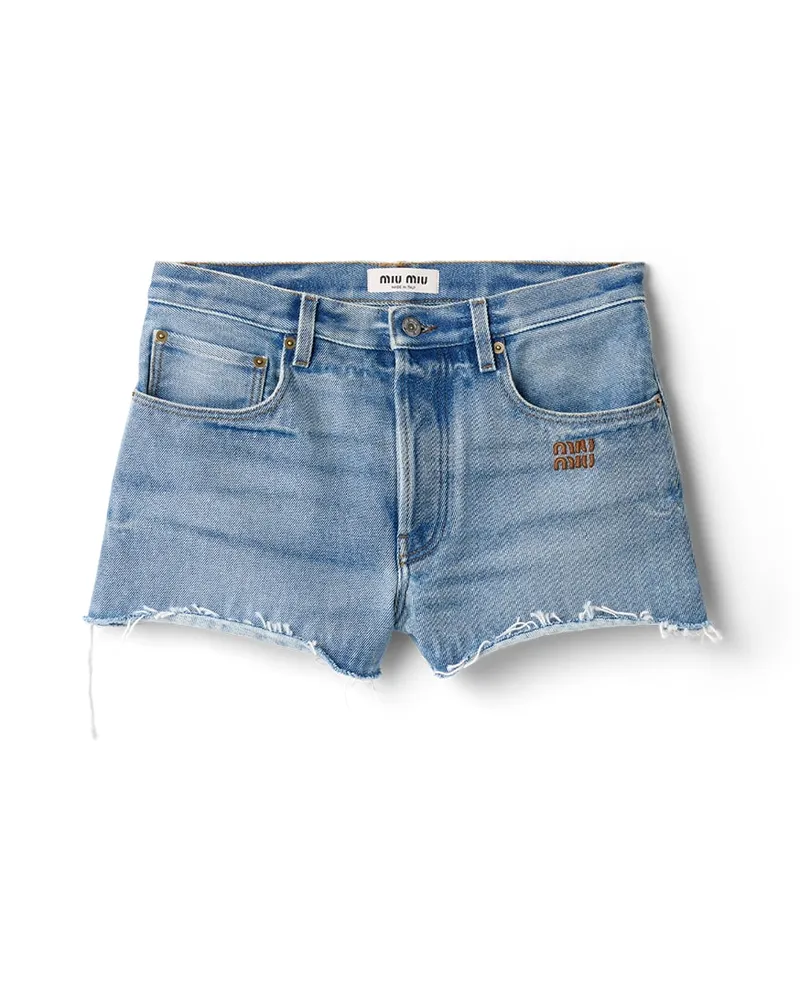 Miu Miu Shorts Aus Gewaschenem Denim, Damen, Saphirblau, Größe Saphirblau