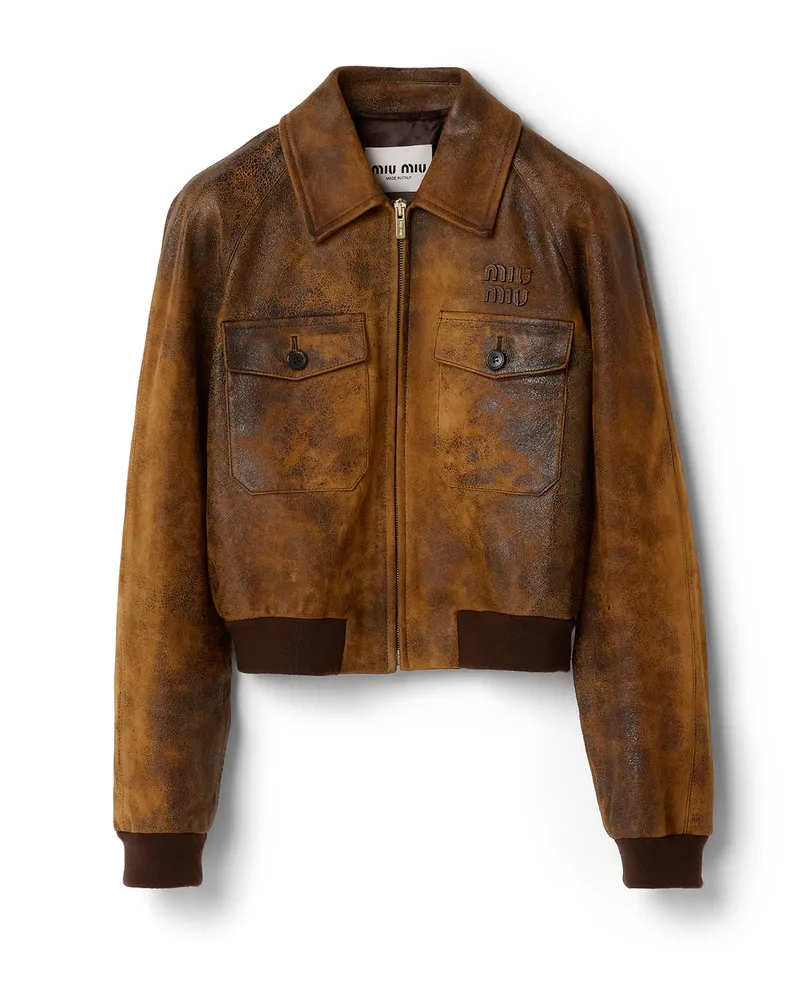 Miu Miu Jacke Aus Gewachstem Wildleder, Damen, Cognac, Größe Cognac