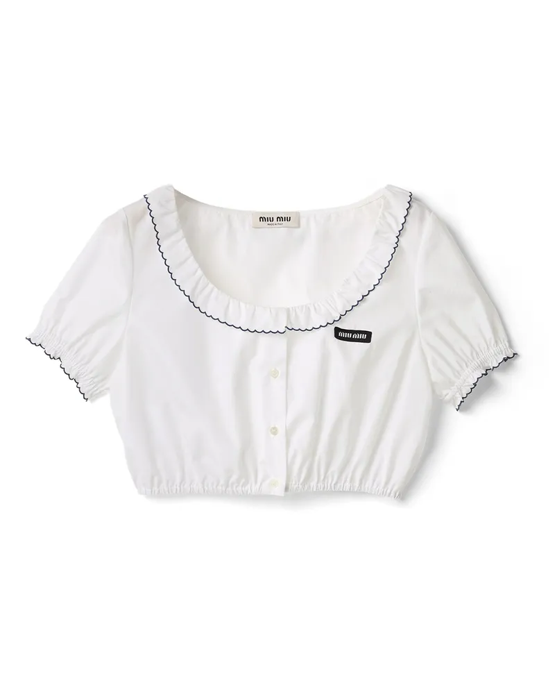 Miu Miu Besticktes Crop-top Aus Popeline, Damen, Weiss/blau, Größe Weiss