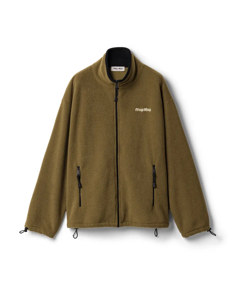Miu Miu Jacke Aus Fleece Mit Reißverschluss, Damen, Waldgrün, Größe Waldgrün