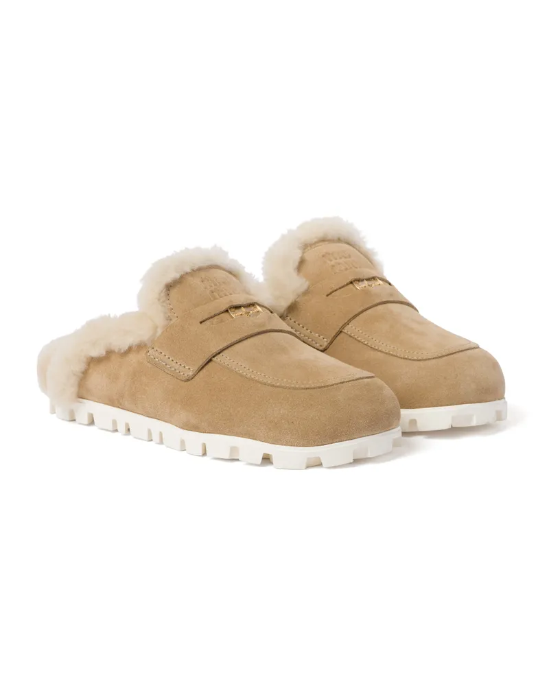 Miu Miu Mules Aus Wildleder, Damen, Ecru, Größe Ecru
