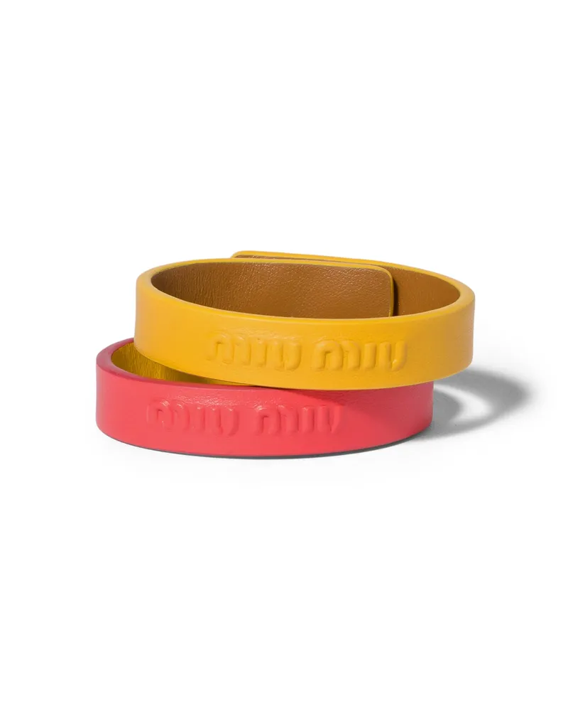 Miu Miu Armbänder Aus Leder, Damen, Koralle/sonnen Gelb, Größe Koralle