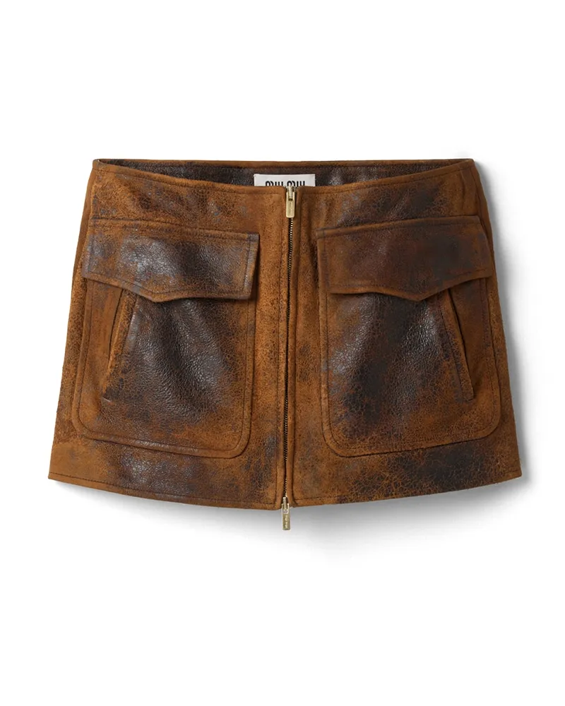 Miu Miu Minirock Aus Gewachstem Wildleder, Damen, Cognac, Größe Cognac