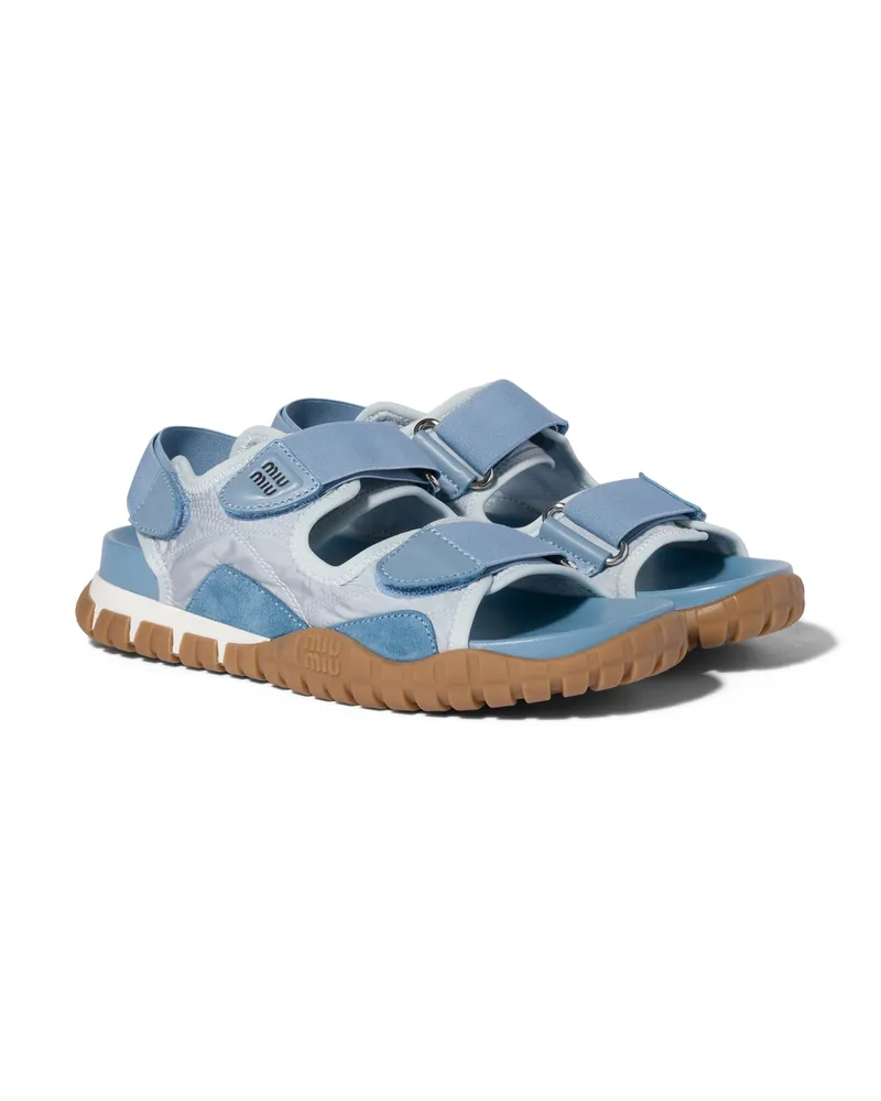 Miu Miu Tyre Sandalen Funktionsgewebe Und Nappa-wildleder, Damen, Kornblume, Größe Kornblume