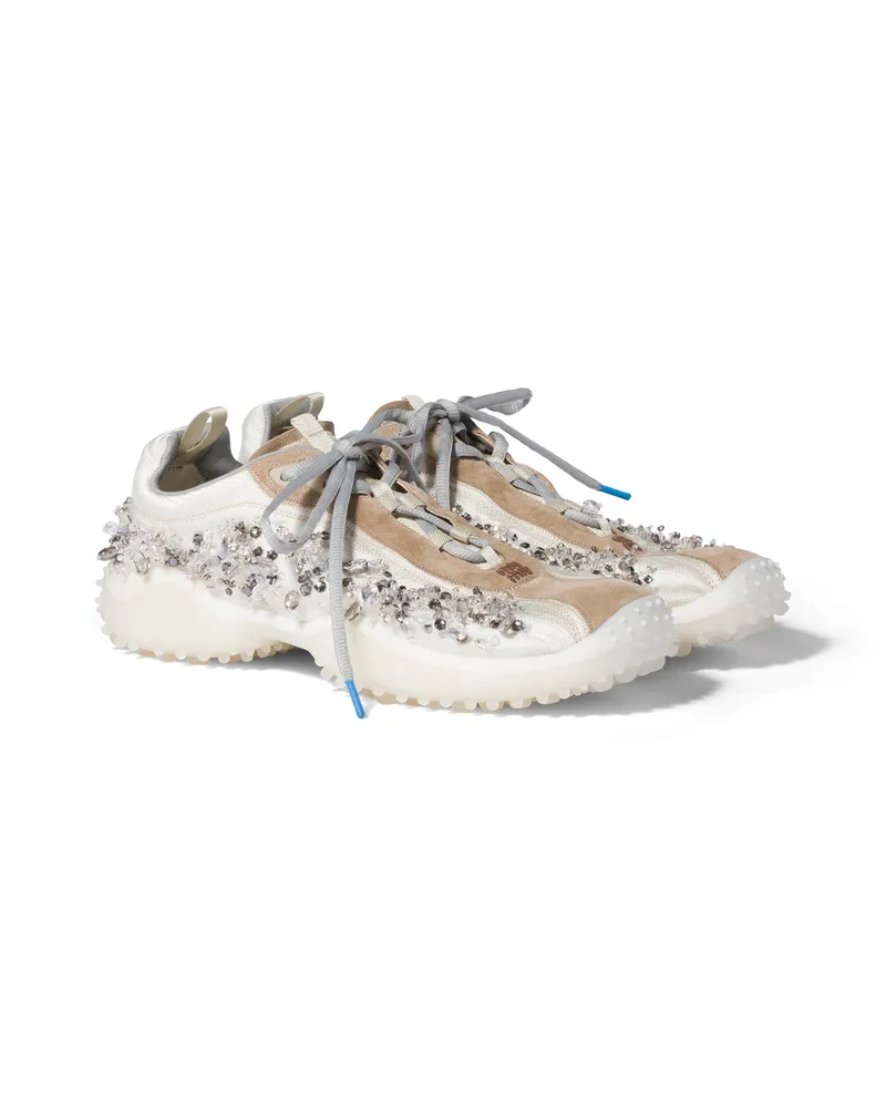 Miu Miu Bubble Bestickte Sneaker Aus Technischem Gewebe Und Veloursleder, Damen, Elfenbein, Größe Elfenbein
