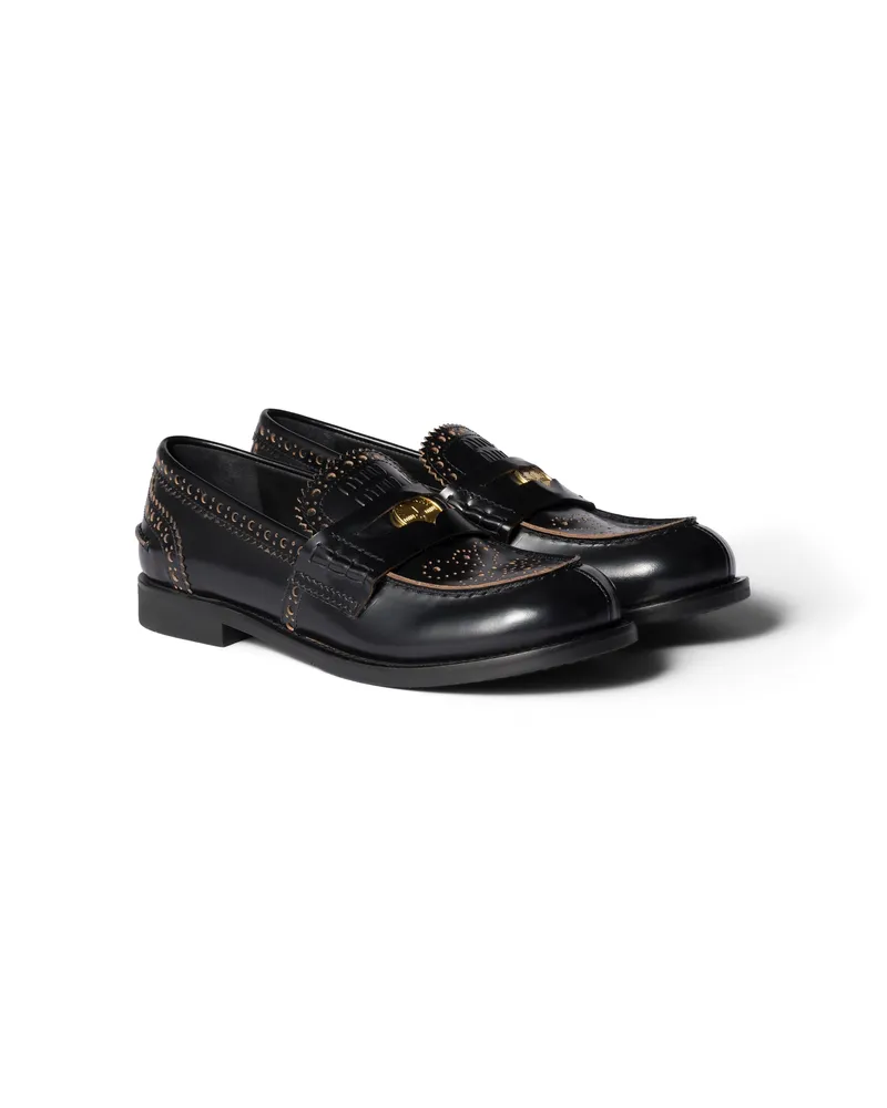 Miu Miu Loafer Aus Leder, Damen, Schwarz, Größe Schwarz