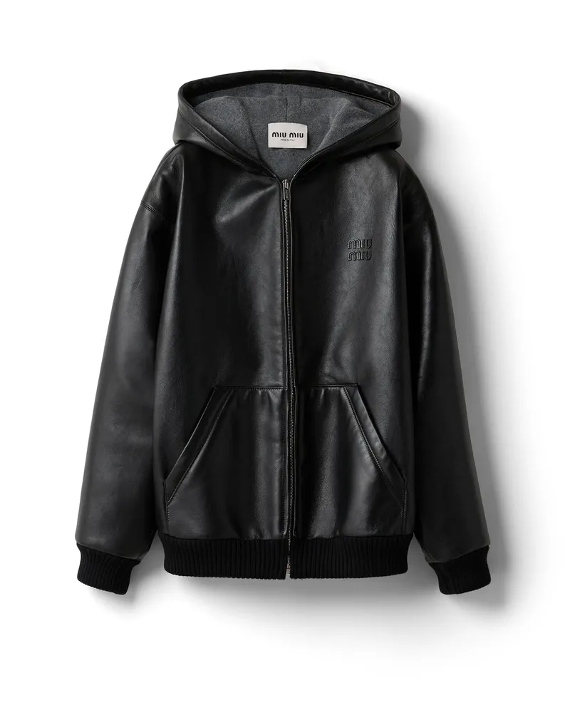 Miu Miu Kapuzenjacke Aus Nappa-leder , Damen, Schwarz, Größe Schwarz
