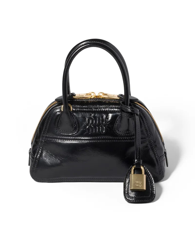 Miu Miu Vivant Mini Bag Aus Glänzendem Leder, Damen, Schwarz Schwarz