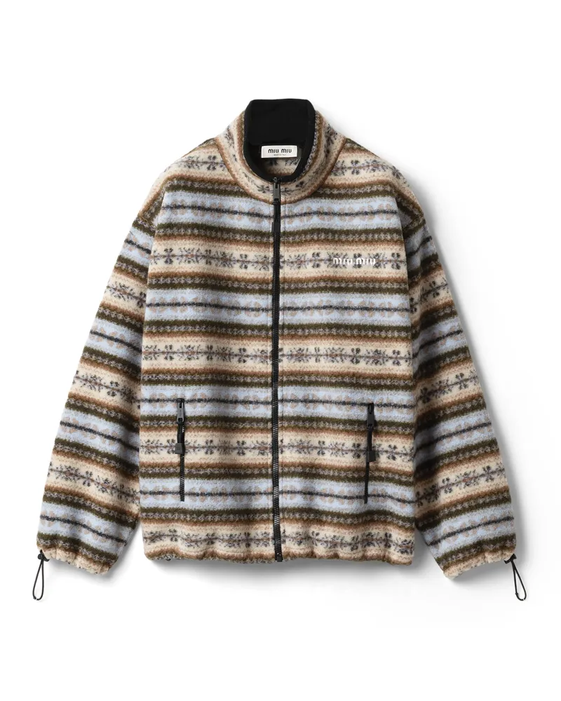 Miu Miu Reißverschlussjacke Aus Baumwollfleece, Damen, Astro / Natur, Größe Astro