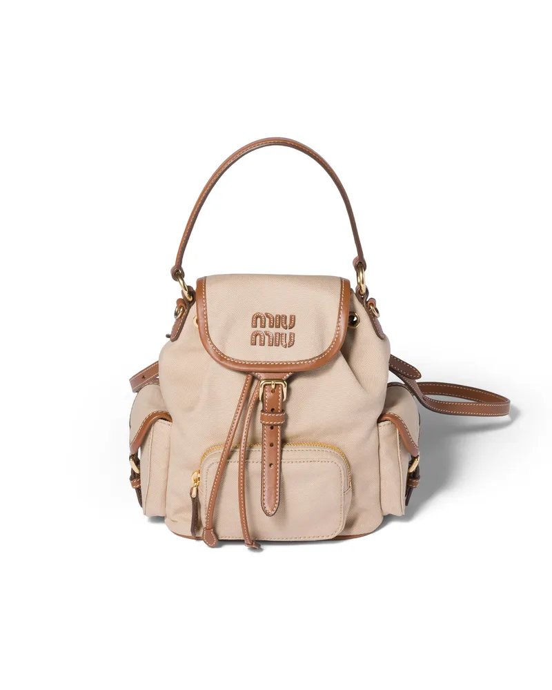 Miu Miu Rucksack Aus Canvas Und Leder, Damen, Kordelbeige/brandy Kordelbeige