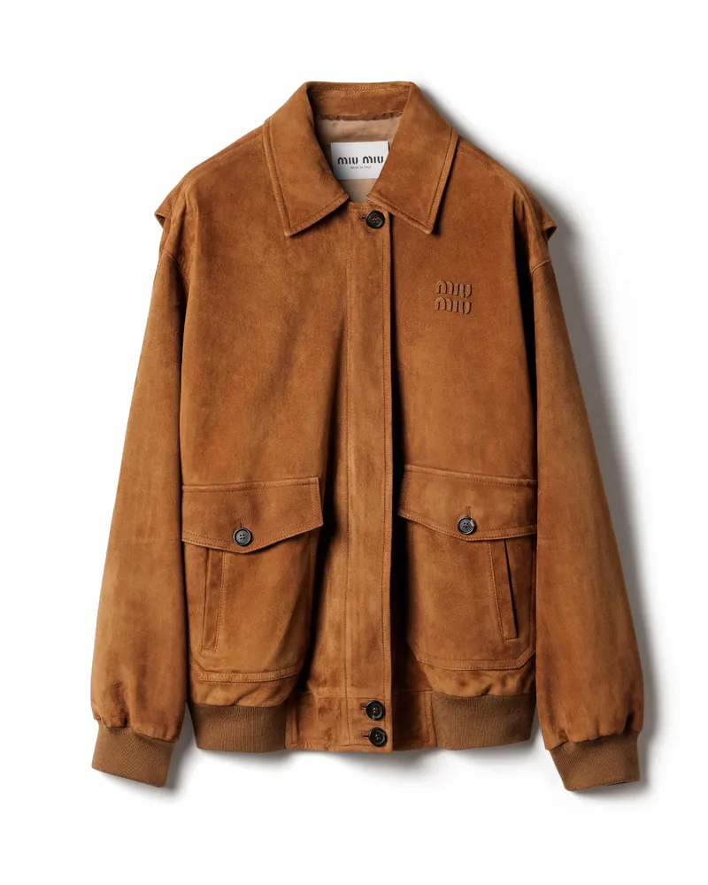 Miu Miu Blousonjacke Aus Wildleder, Damen, Zimt, Größe Zimt