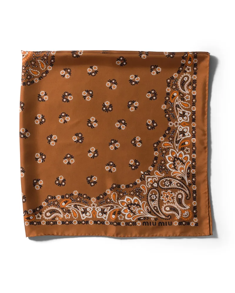 Miu Miu Bedruckter Schal Aus Seide, Damen, Cognac Cognac