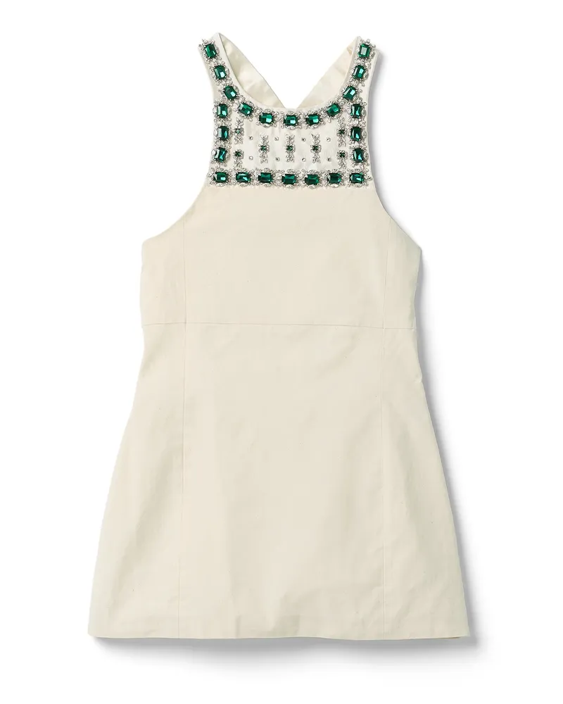 Miu Miu Verziertes Blusenkleid Aus Canvas Mit Blatteinsatz , Damen, Ecru, Größe Ecru