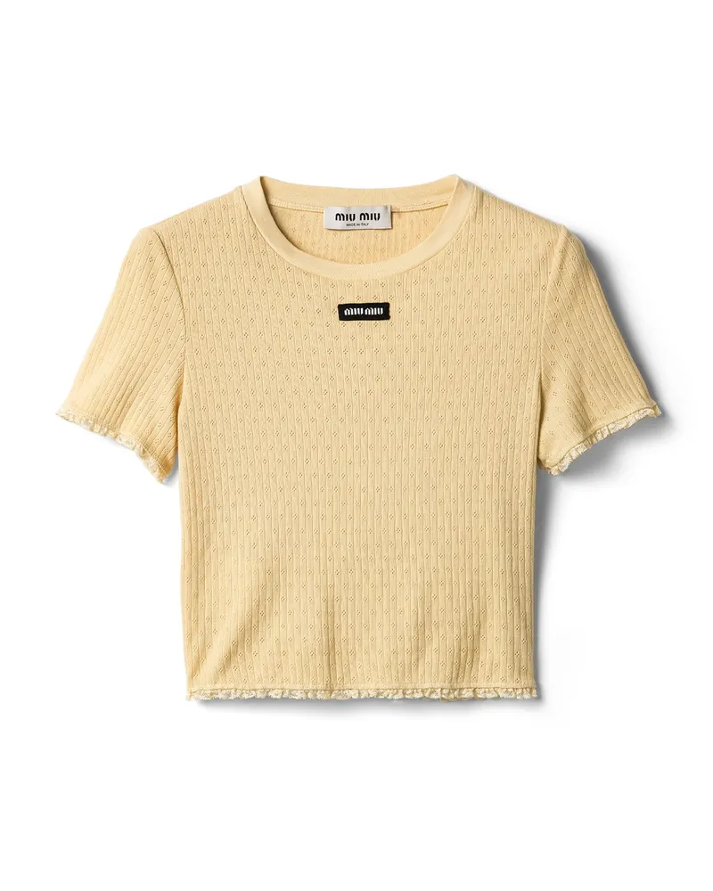 Miu Miu Garment-dyed Baumwoll-top, Damen, Creme, Größe Creme