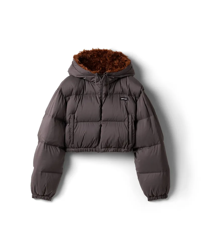 Miu Miu Daunenjacke Aus Technischem Pongé Und Mohair, Damen, Hämatit, Größe Hämatit