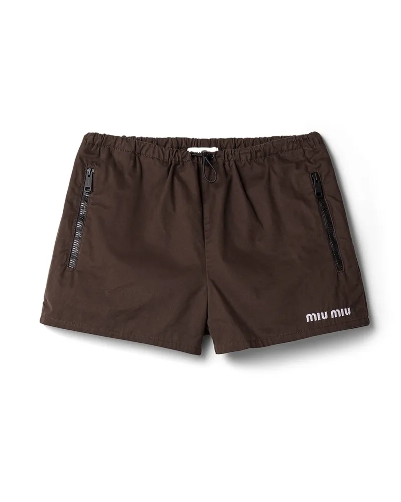 Miu Miu Shorts Aus Gewaschener Gabardine, Damen, Ebenholz, Größe Ebenholz