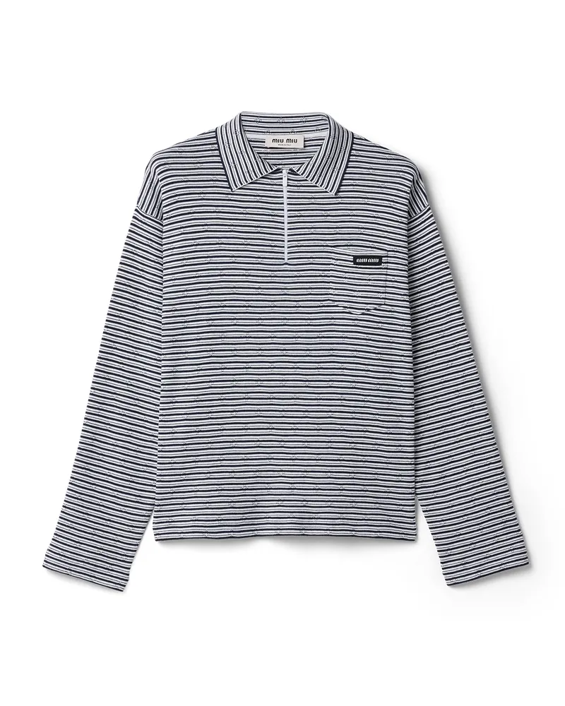 Miu Miu Poloshirt Aus Baumwolle, Kaschmir Und Seide, Damen, Weiss/blau, Größe Weiss